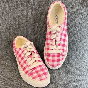J. Crew Women’s Canvas Sneakers in Pink and White Gingham Checkered Size 5